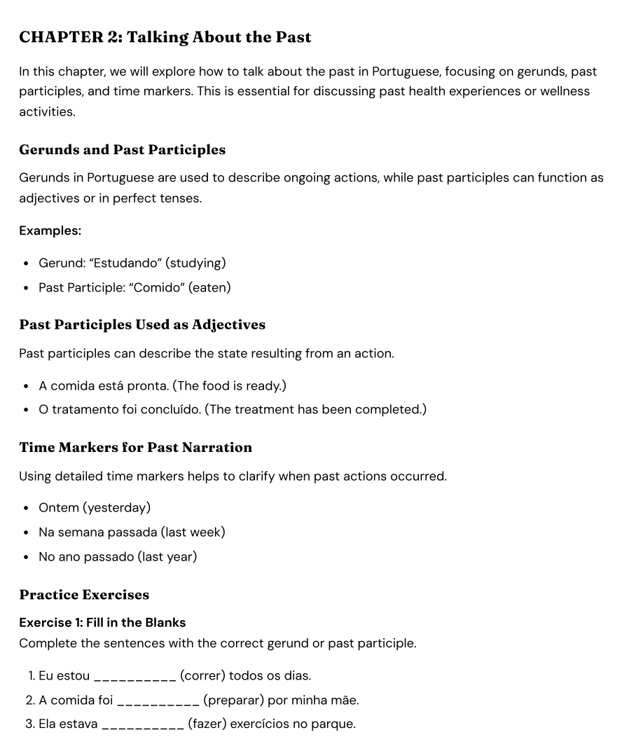 Example workbook reflection section